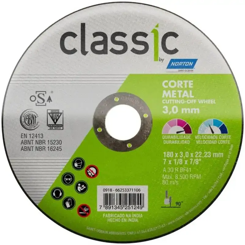 Disco de Corte Metal 7 POL x 3.0 MM com Furo de 7/8 POL Classic NORTON