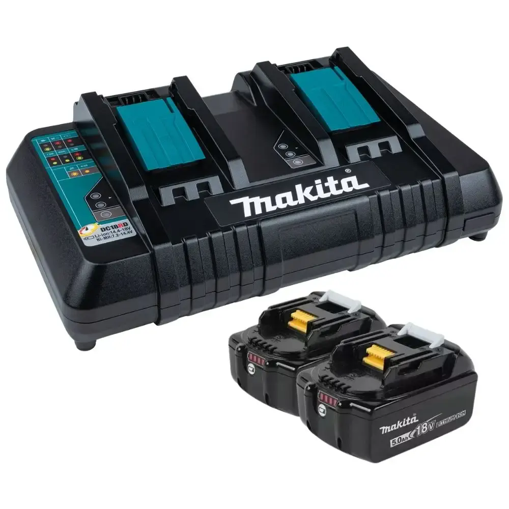 Carregador duplo 220V DC18RD com 2 baterias 18V 5,0AH BL1850B Makita — fotografia de referência
