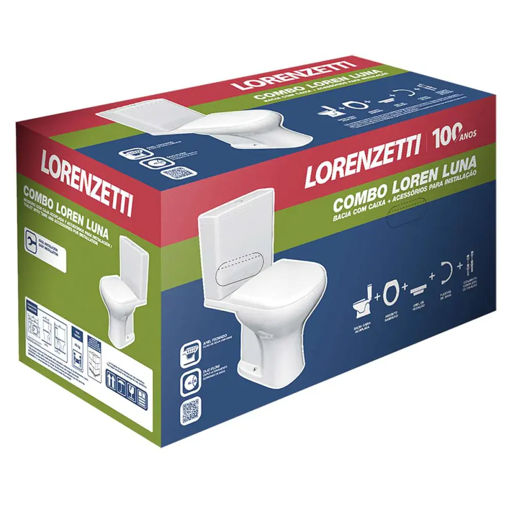 Kit bacia e caixa acoplada luna 3/6L dual flush branco completo lorenzetti Lorenzetti Duchas — fotografia 8