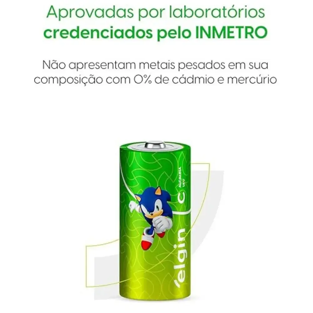 Pilha alcalina média tipo c 1,5V LR20 com 2 unidades Elgin — fotografia 4
