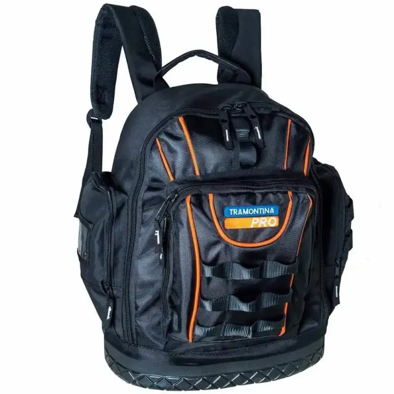 Bolsa em lona para ferramentas tipo mochila 23 bolsos base emborrachada Tramontina — fotografia de referência