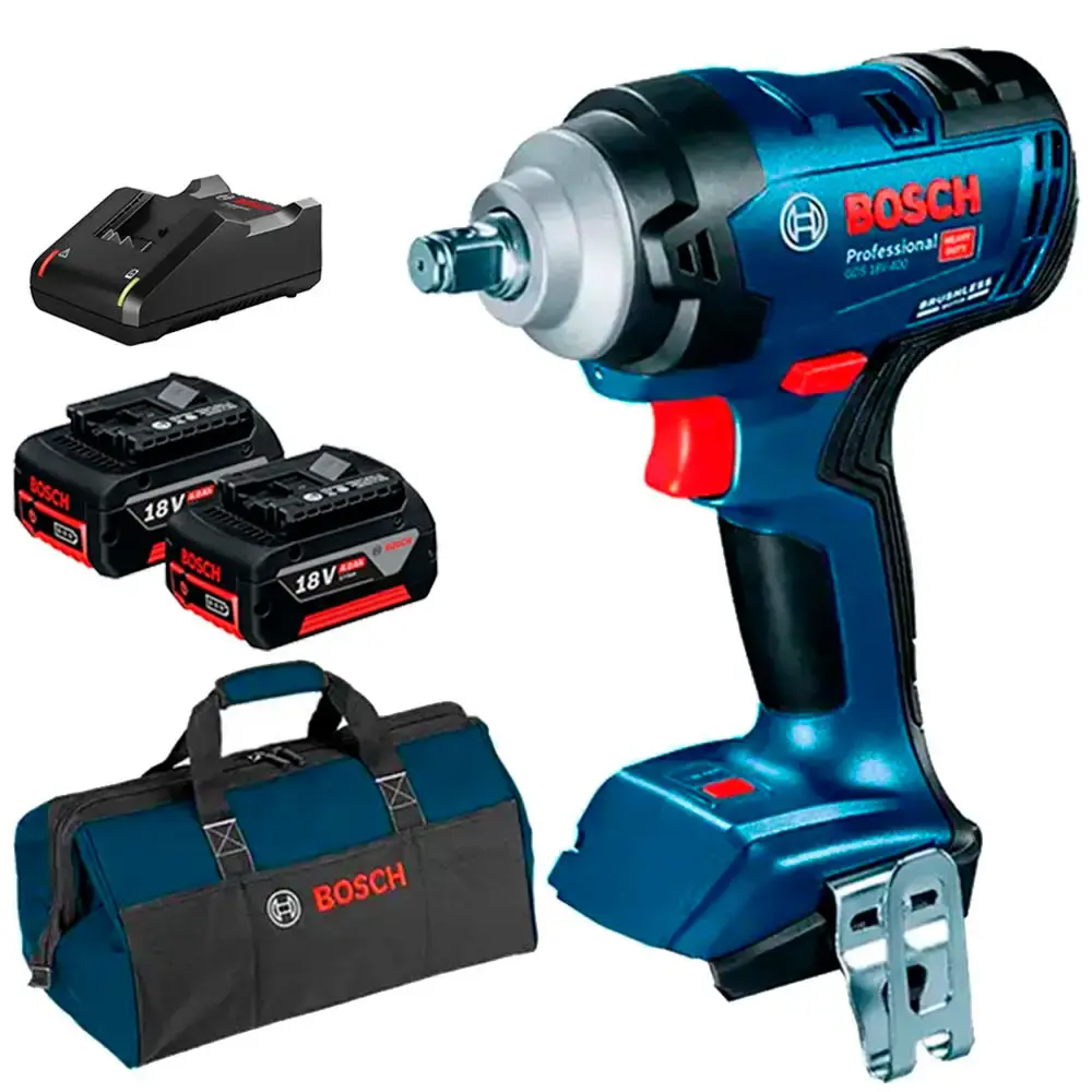 Chave de impacto à bateria 18V 1/2 POL 400NM 18V-400 2 baterias 4,0AH, carregador bivolt e bolsa Bosch — fotografia de referência