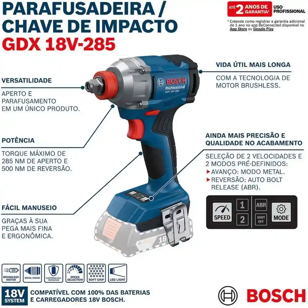Chave de impacto a bateria 18V 1/2 POL 285 nm GDX 18V-285 Bosch — fotografia 9