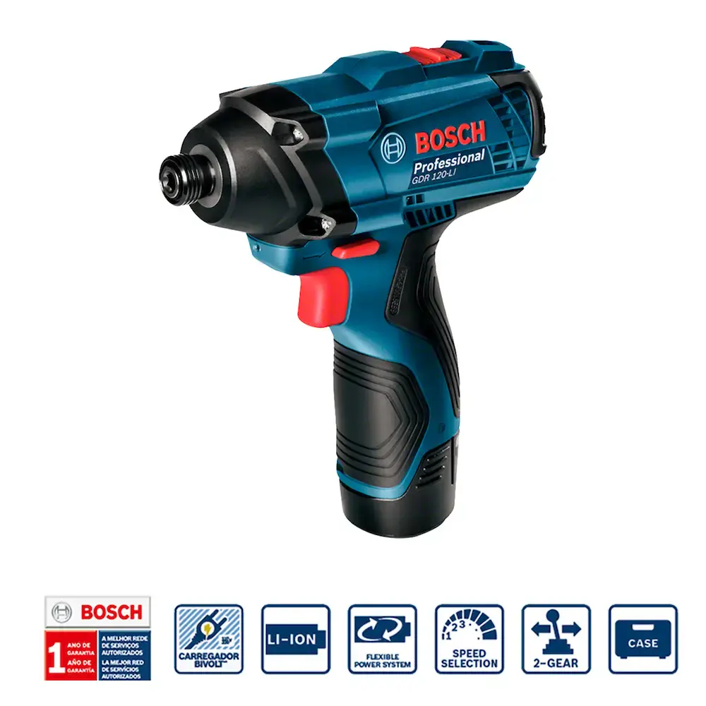 Kit furadeira e parafusadeira GSR 120-LI + chave de impacto GDR 120-LI com maleta alumínio + 2 kits Bosch Bivolt — fotografia 4