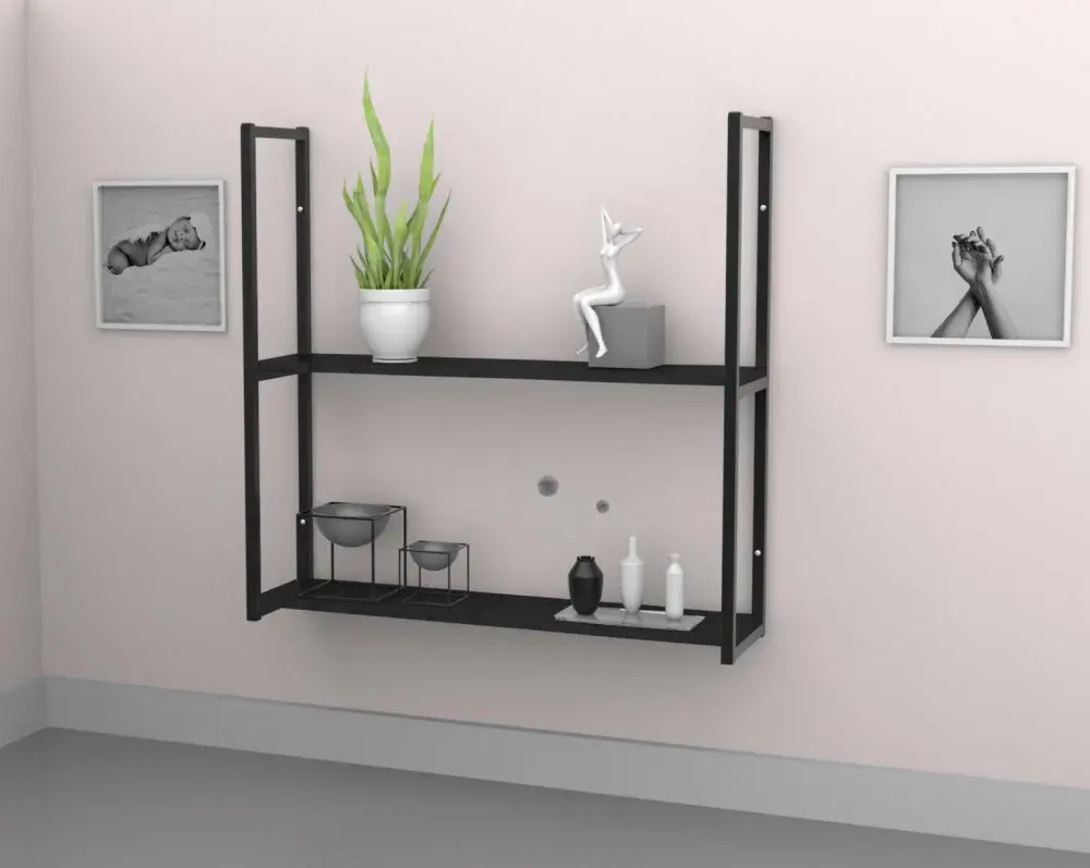 Prateleira industrial parede/teto com 2 prateleiras 90 x 20 cm preto Brasforma