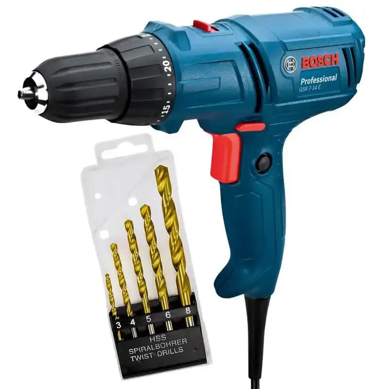 Parafusadeira e furadeira elétrica 3/8 POL 400W GSR 7-14E Bosch + kit de brocas 5 peç 220 V — fotografia de referência