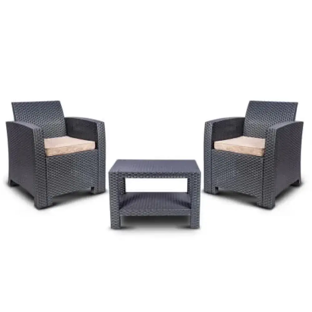 Conjunto mesa e sofá de rattan com 2 poltronas chumbo Aquaplas — fotografia 7