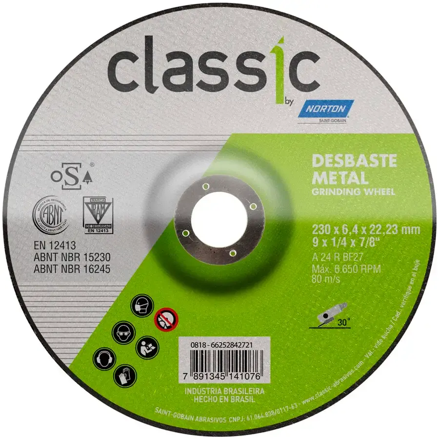 Disco de Desbaste Metal 9 POL x 6.4 MM Furo 7/8 POL Classic NORTON