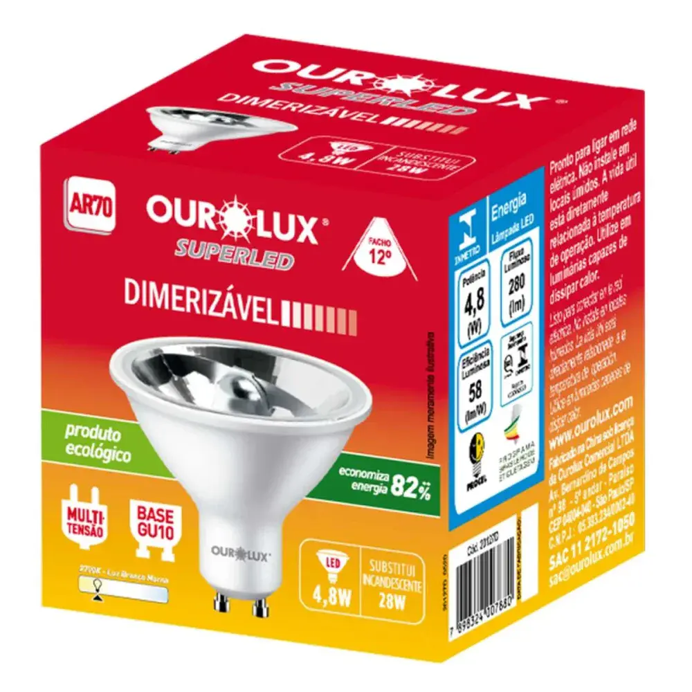 Lamp led AR70 dimer. 4.8W 2700K biv 12O Ourolux — fotografia 2
