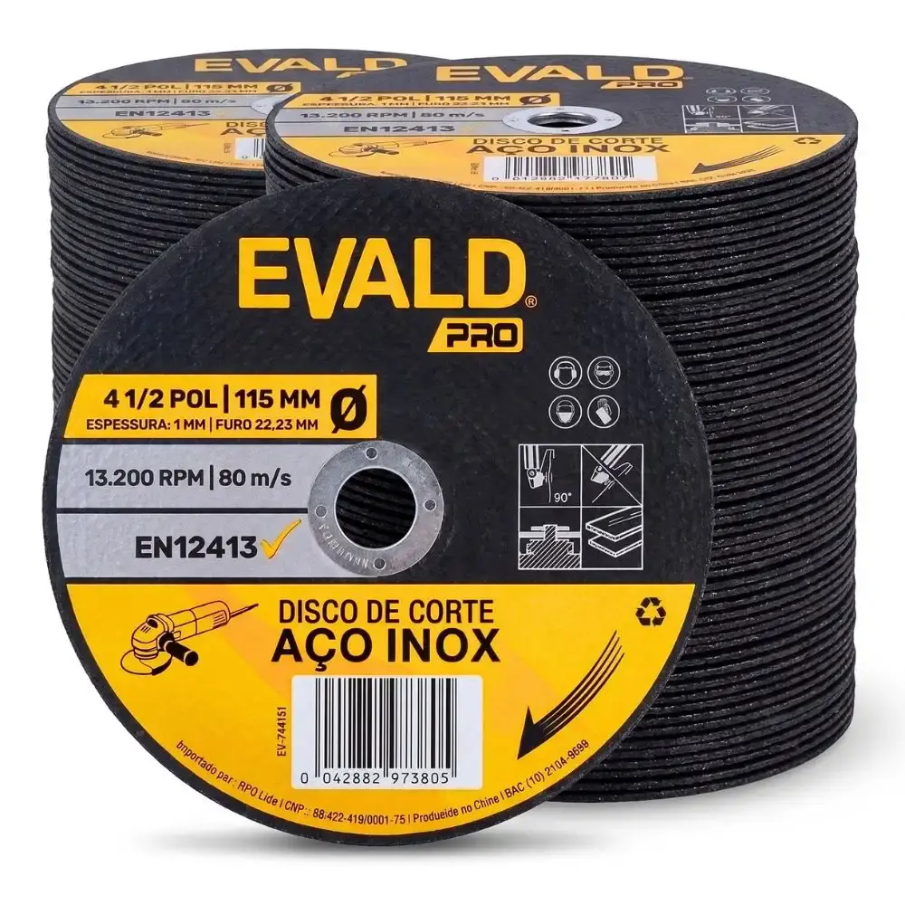 Disco de Corte 100 Unidades Inox 4.1/2 POL x 1,0 MM 13.200 RPM EVALD PRO
