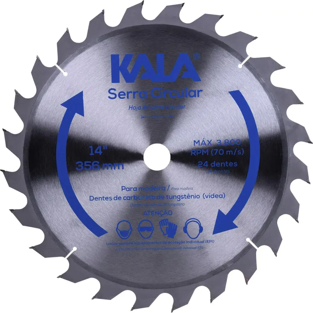Disco serra circular 14” para madeira 24 dentes 3800RPM Kala — fotografia de referência