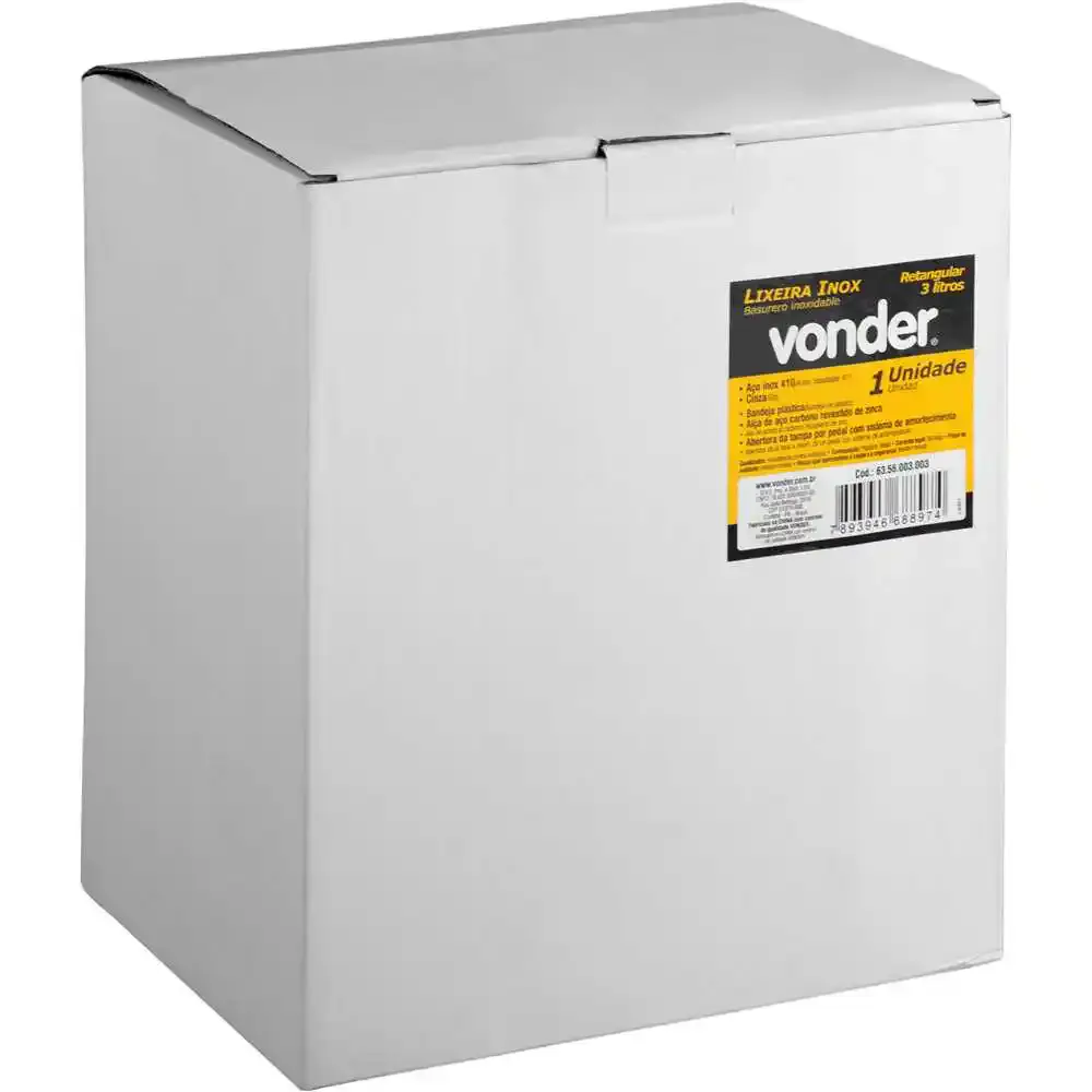 Lixeira retangular 3 litros em inox Vonder — fotografia 3