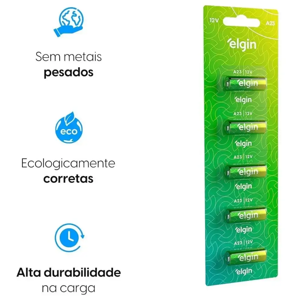 Bateria alcalina A23 12V tipo palito Elgin — fotografia 5