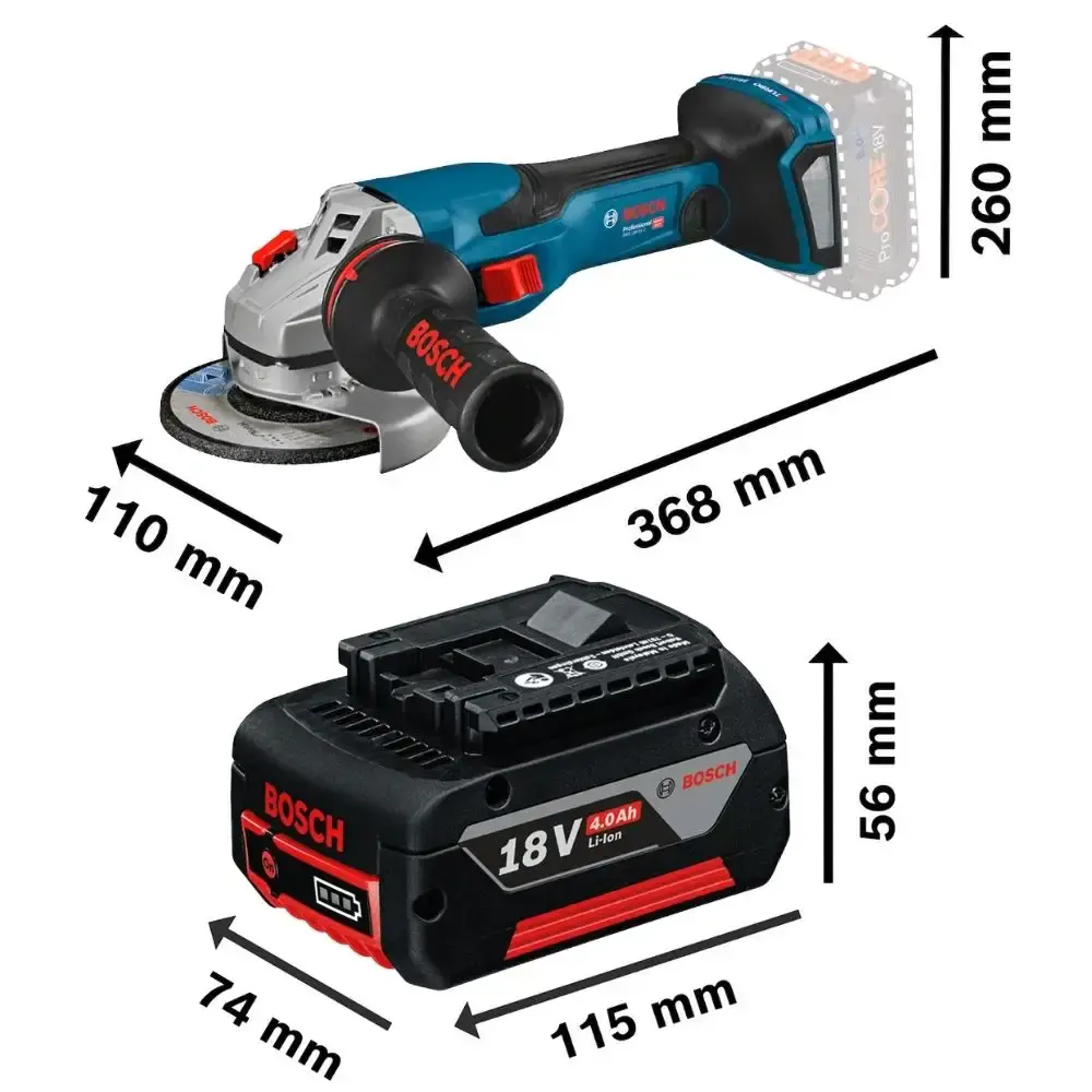Esmerilhadeira angular 18V 4.1/2 POL brushless GWS 18V-15C com bateria Bosch — fotografia 2