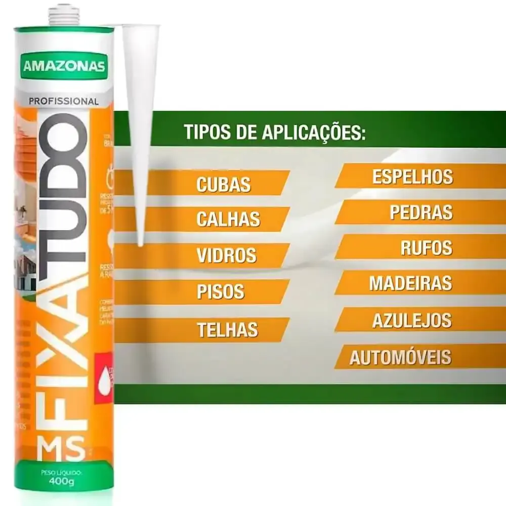 Silicone fixa tudo branco tubo 400 GR Amazonas — fotografia 4