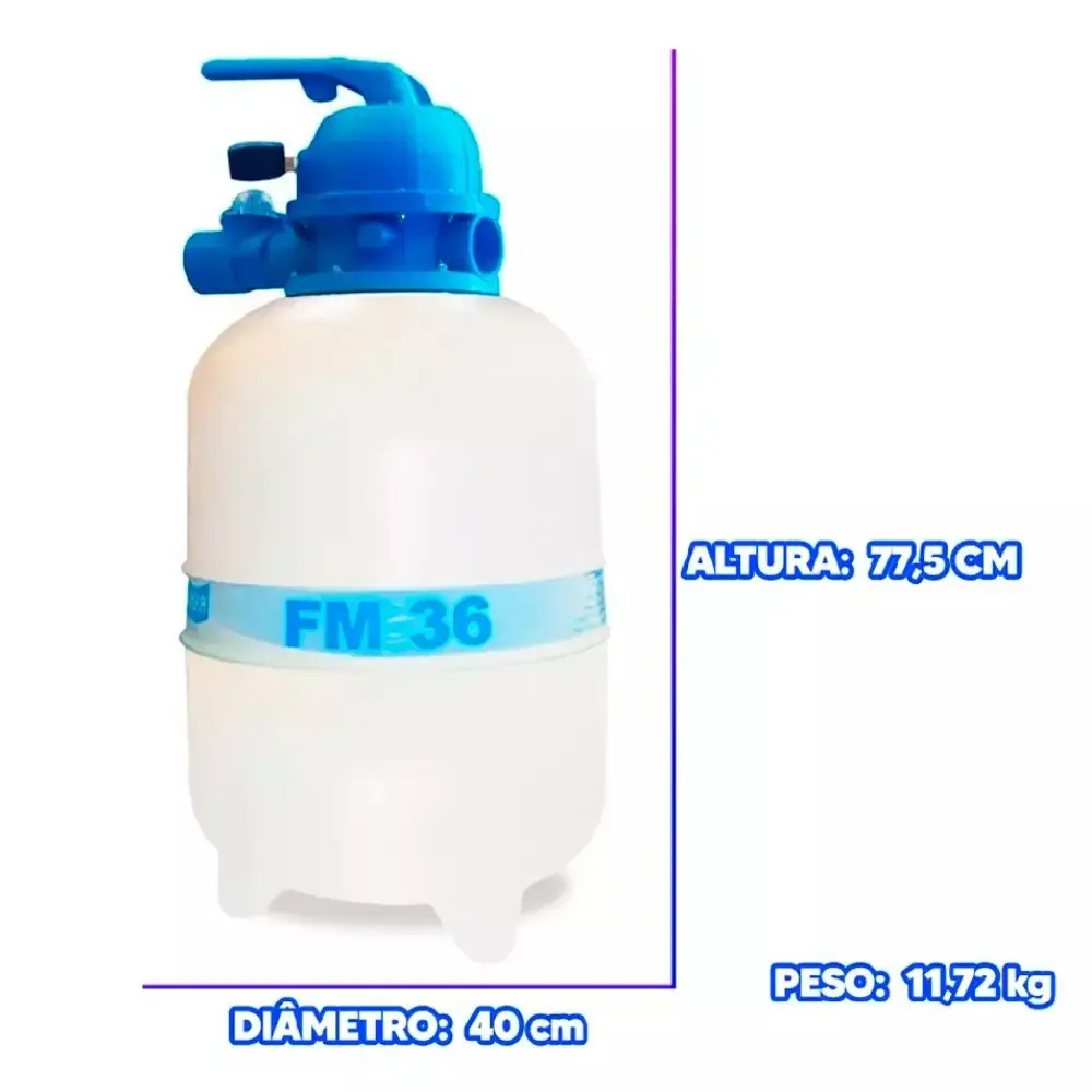 Filtro para piscinas 40 mil litros 1/3CV FM-36 sem bomba e areia sodramar Filter — fotografia 4