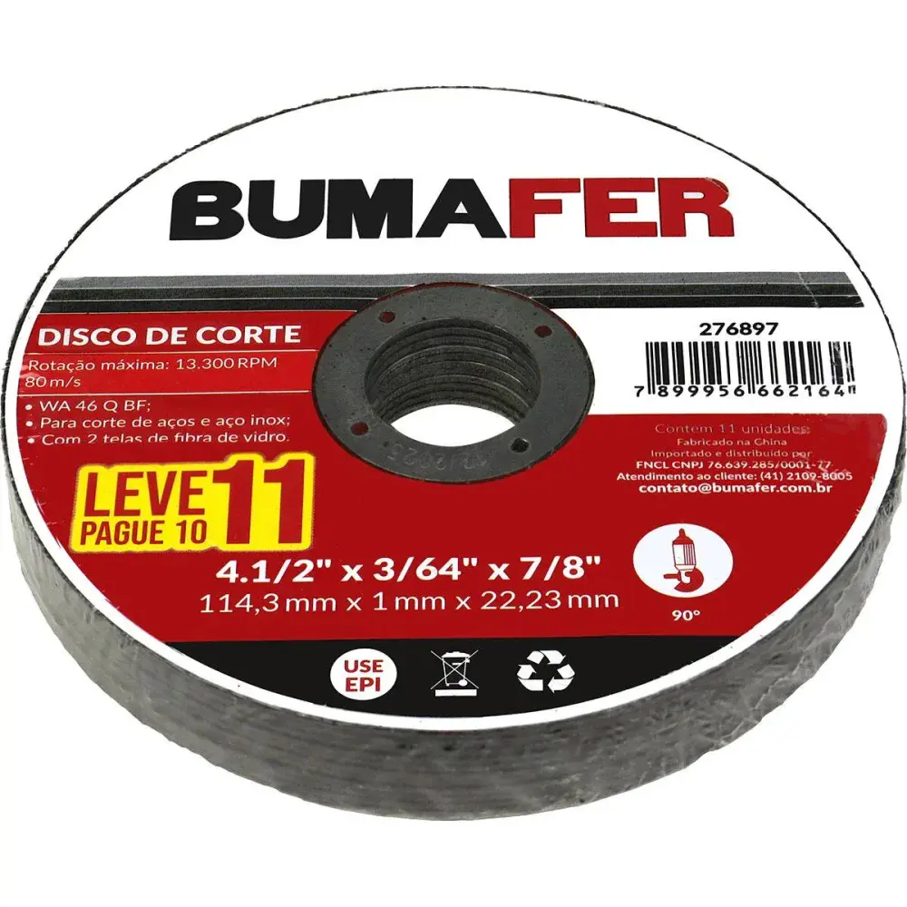 Disco de corte inox 4.1/2 x 1MM 11 peç Bumafer — fotografia 6