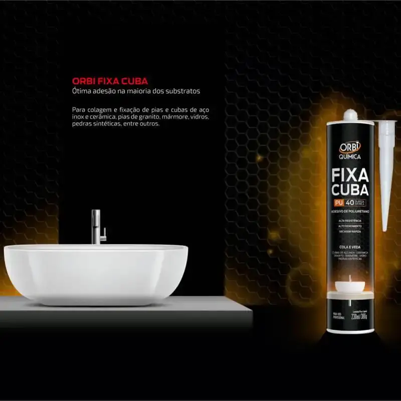 Cola adesiva fixa cuba para granito. mármore. pedra. cerâmica e vidro 230 ML 380 GR Orbi química — fotografia 4