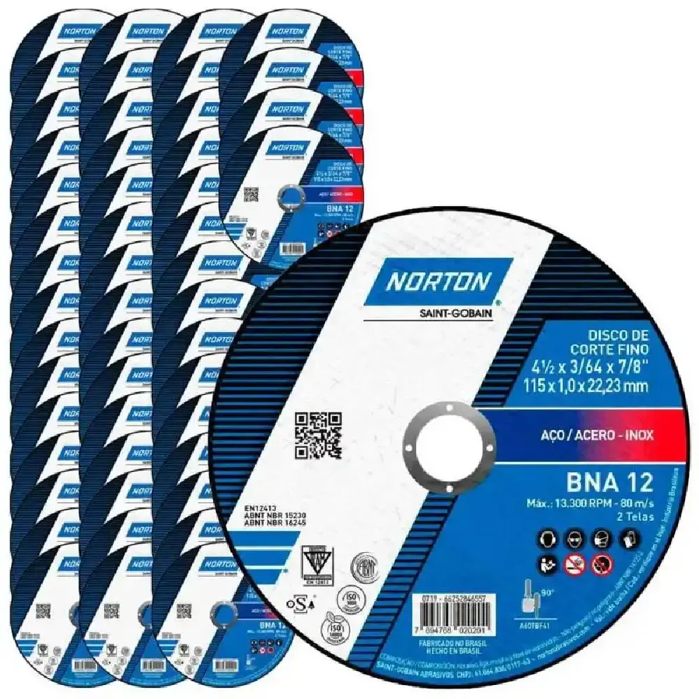 Disco de corte para metal e inox 4.1/2 POL BNA 12 kit com 50 unidades Norton