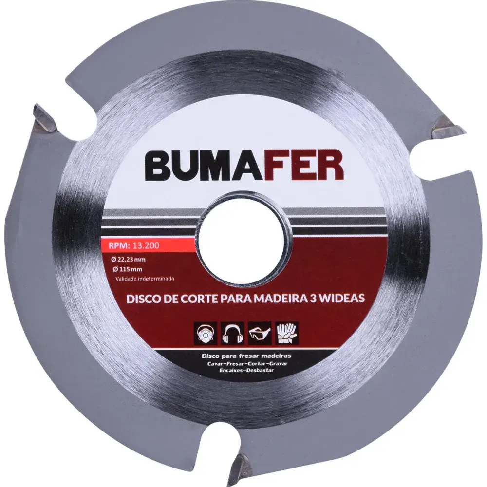 Disco de corte para madeira 3 wideas 115MM x 2223MM Bumafer
