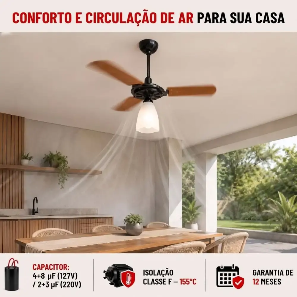 Ventilador de teto aeris 3 pás tulipa aberta casa LYS Marrom 220 V — fotografia 12