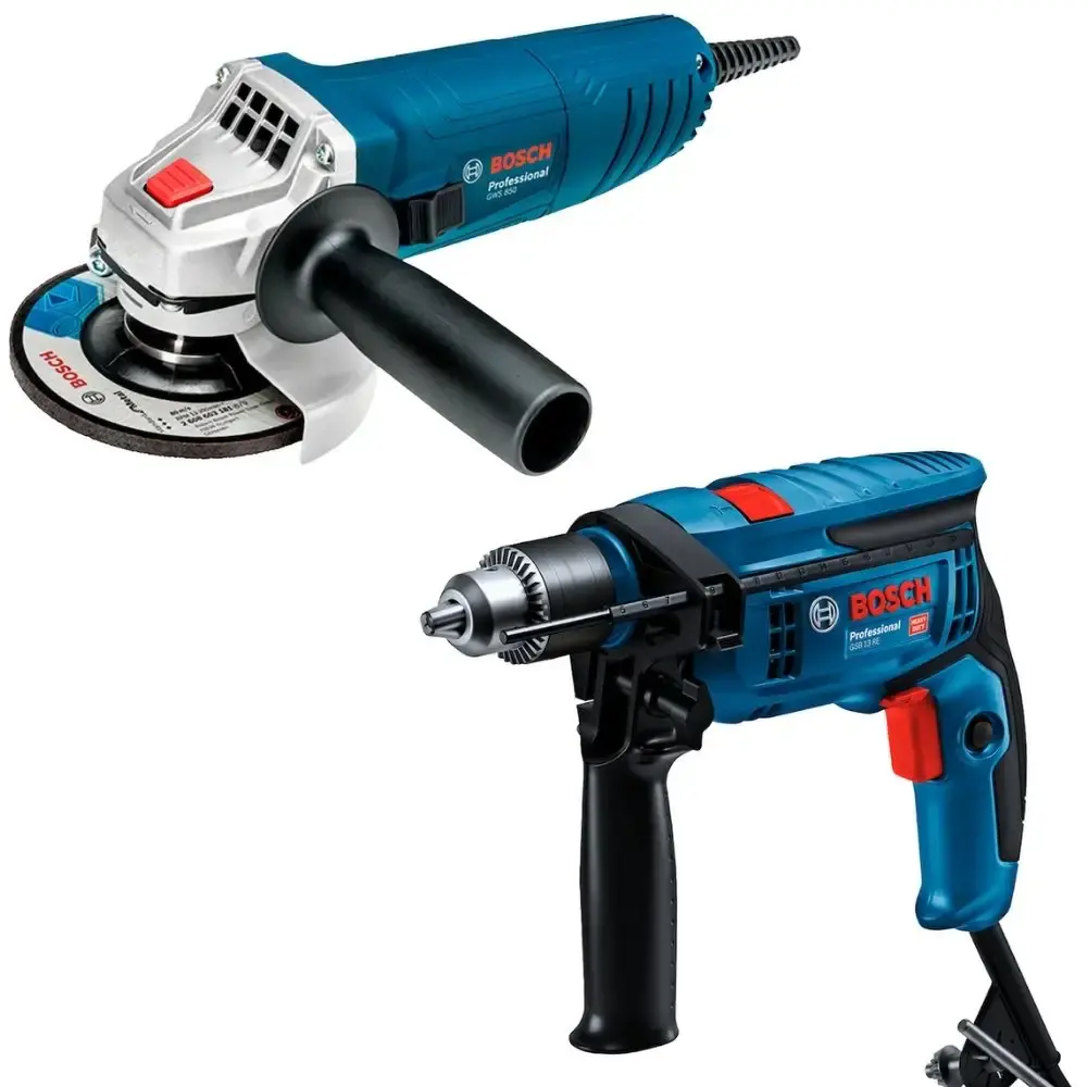 Furadeira de impacto 1/2 POL GSB 13RE com esmerilhadeira angular 850W GWS850 Bosch 220 V — fotografia de referência