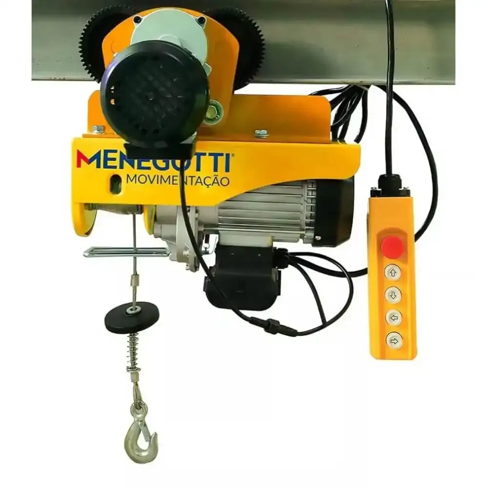 Talha guincho elétrico com trole 1 TON elevação 12M 220V Menegotti