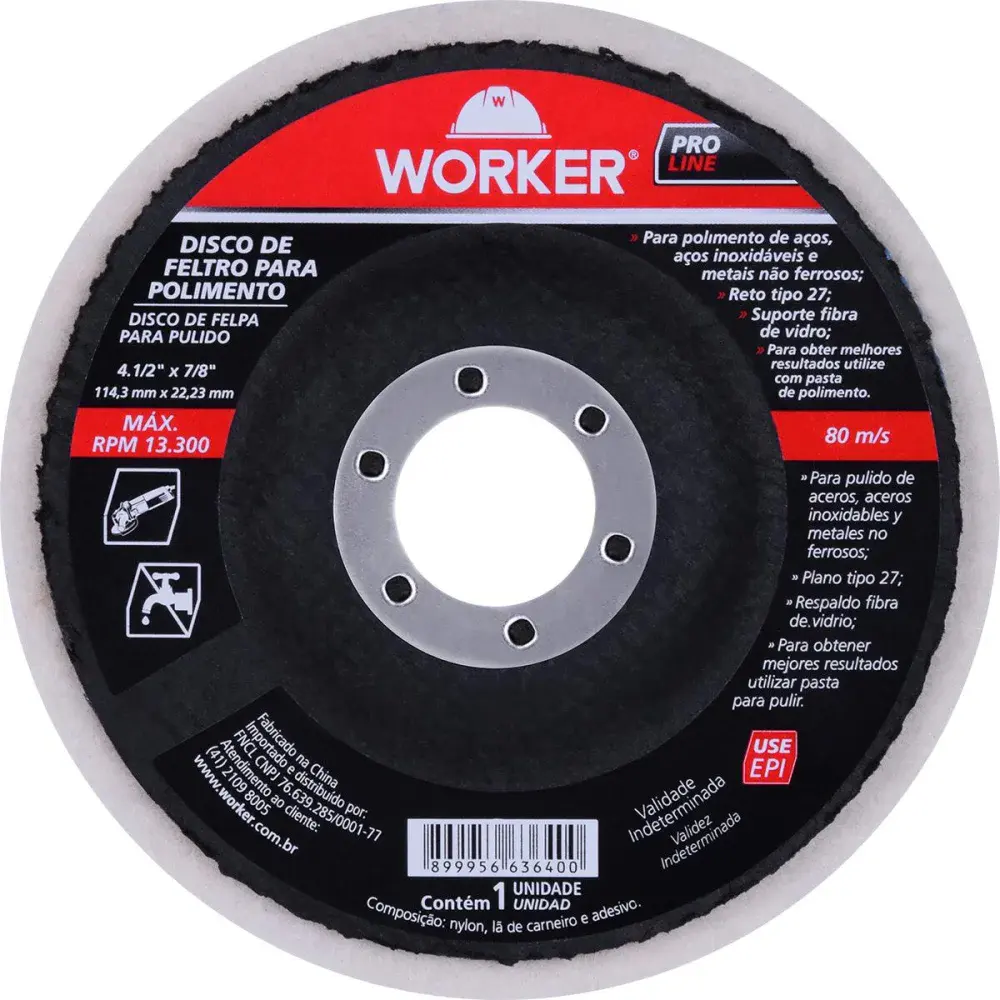 Disco flap de feltro para polimento 4.1/2” Worker