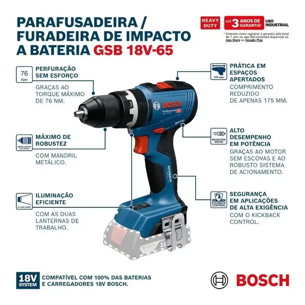 Parafusadeira de impacto 65NM com 2 baterias 18V 2,0AH carregador e kit brocas 30 peças Bosch — fotografia 10