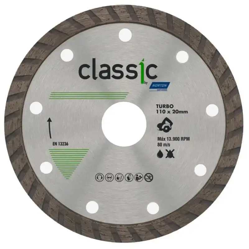 Disco de corte diamantado 4.3/8 POL 110X20 MM turbo classic Norton — fotografia de referência