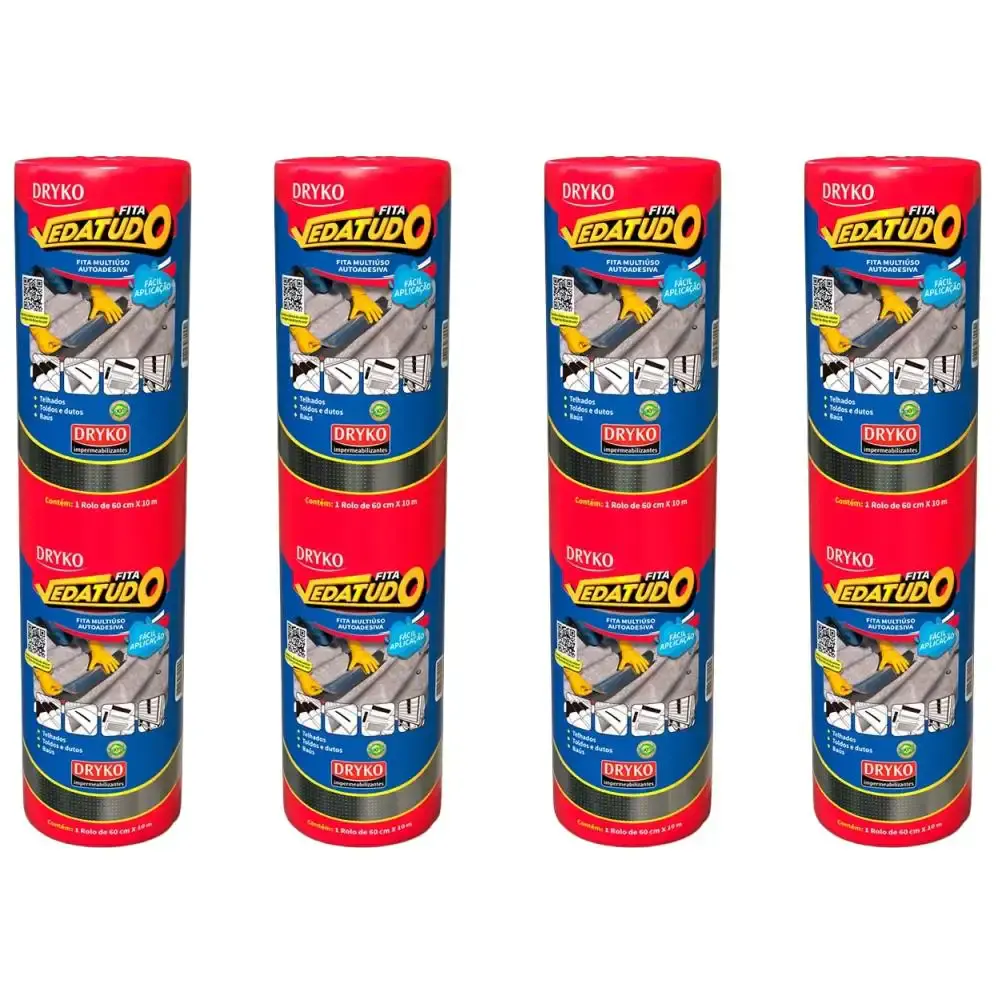 Fita Autoadesiva Asfáltica Vedatudo 60 cm x 10 m 4 Unidades DRYKO