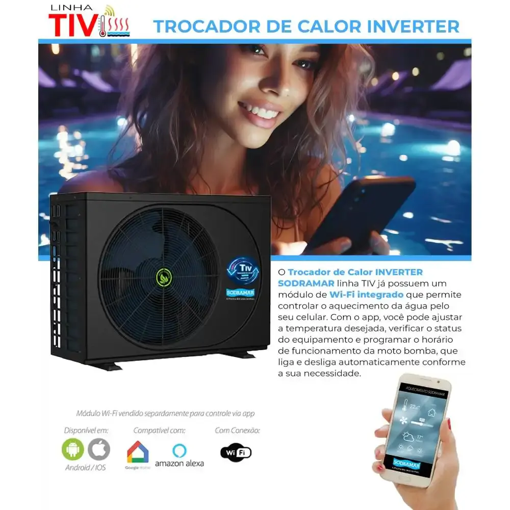 Bomba trocador de calor TIV 45 full inverter 45.000 btus p/ piscina 39000 LT 220V BIF Sodramar — fotografia 5