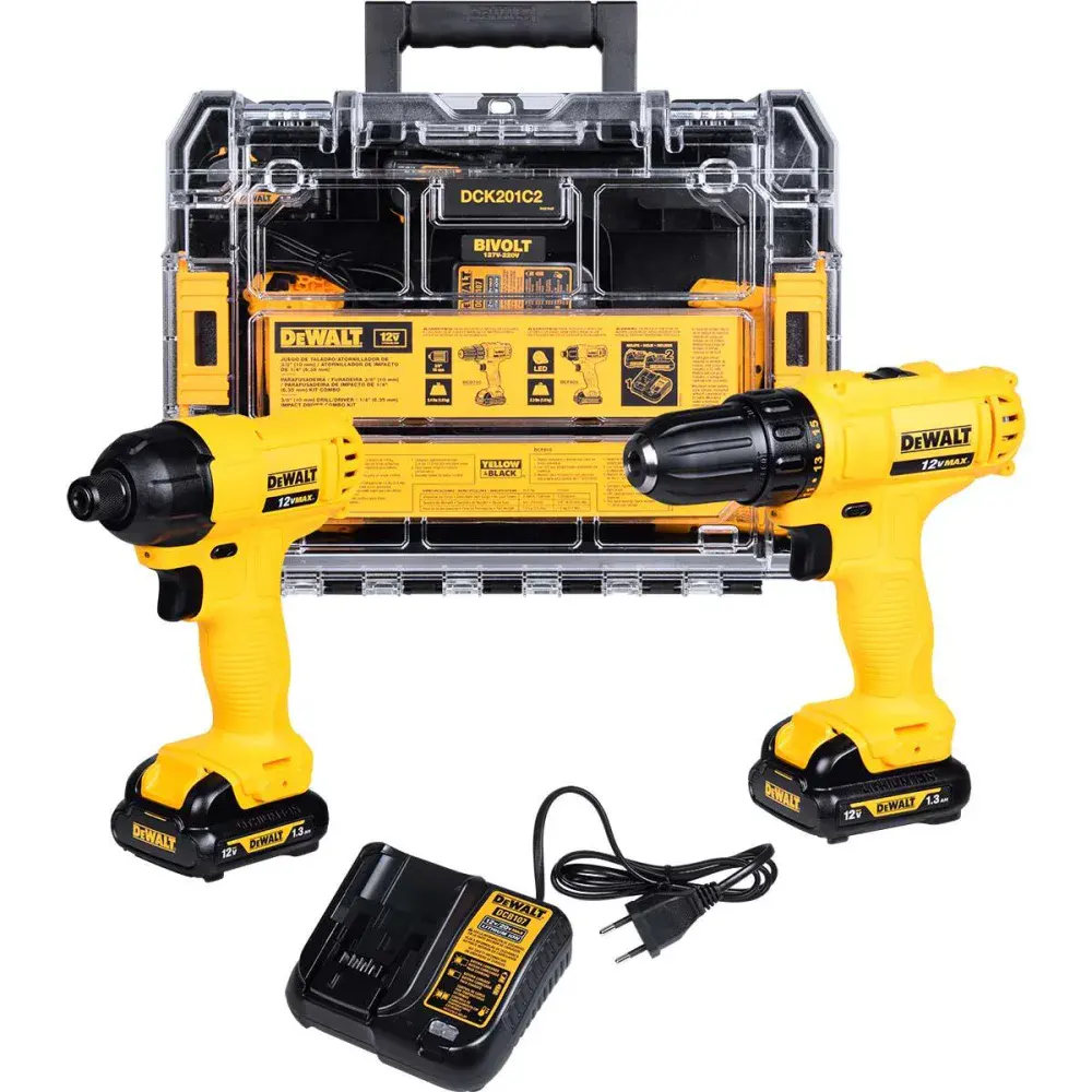 Kit parafusadeira furadeira bateria 3/8 12V bivolt Dewalt