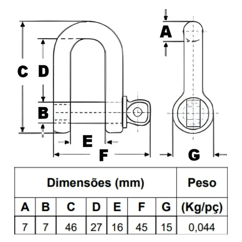 Manilha reta para cabo de aço 5/16 POL 200 KG Belenus — fotografia 5