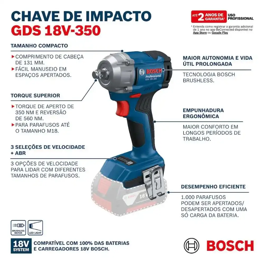Chave de impacto 18V 1/2POL 350NM GDS 18V-350 brushless com 2 baterias e maleta Bosch — fotografia 11