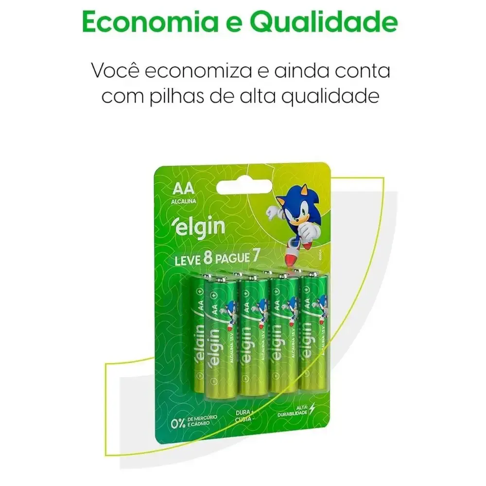 Pilha alcalina tipo palito 1,5V AA 8 peças Elgin — fotografia 6