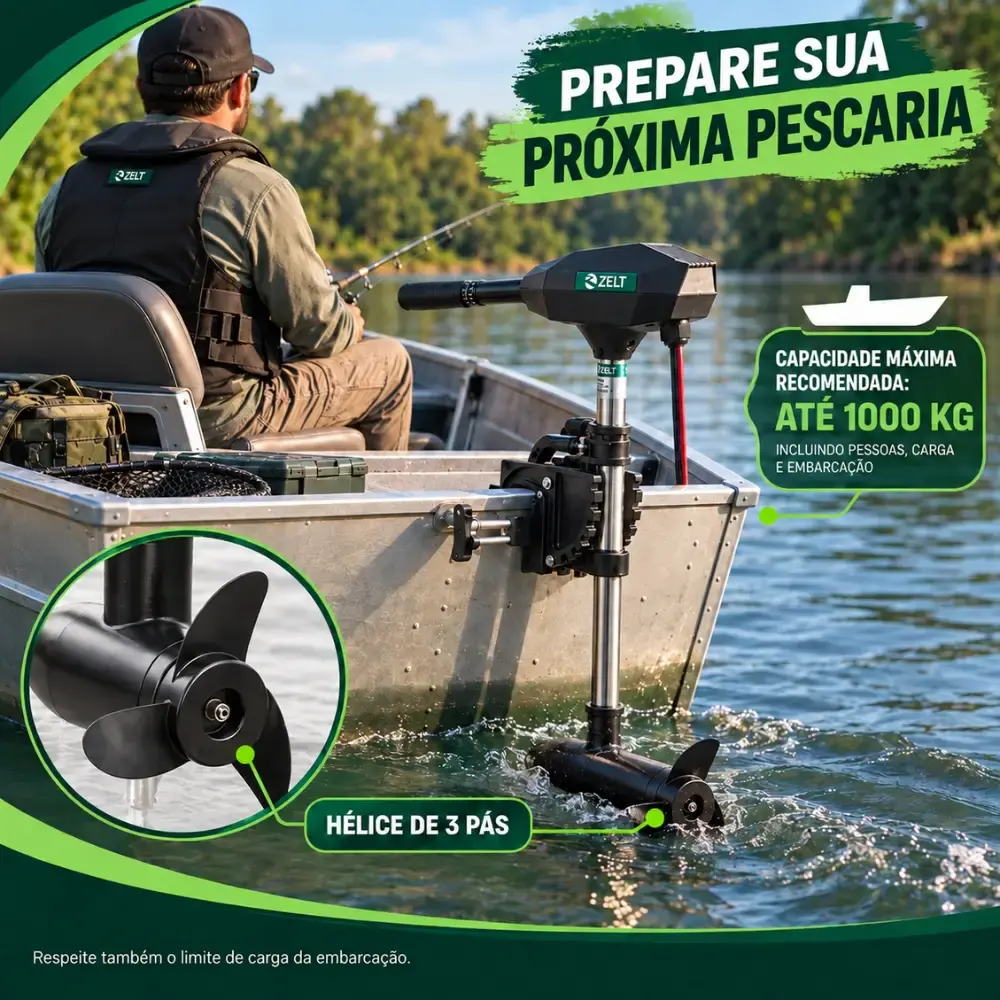 Motor elétrico de popa 12V 58LB para barco canoa caiaque 612W digital haste ajustável Zelt — fotografia 3
