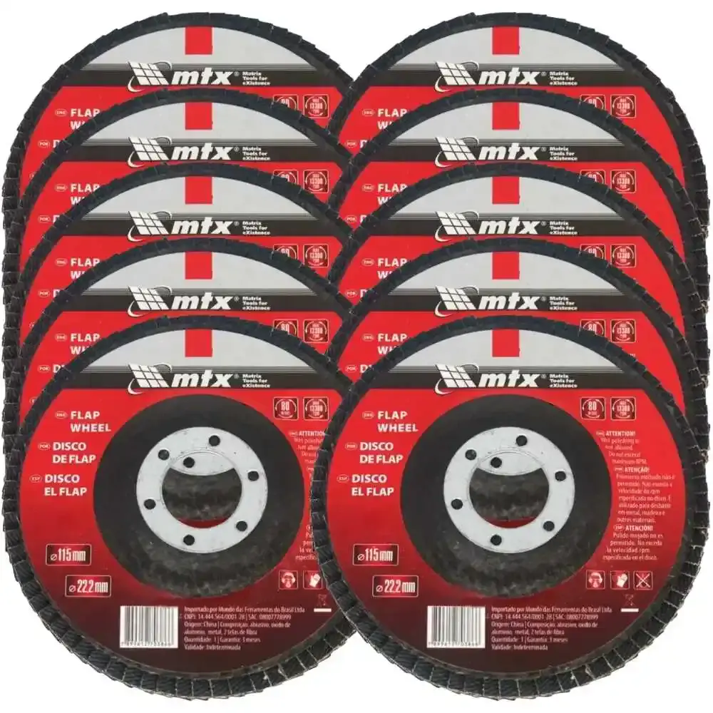 Disco de lixa flap 4.1/2 POL grão 60 kit com 10 unidades MTX