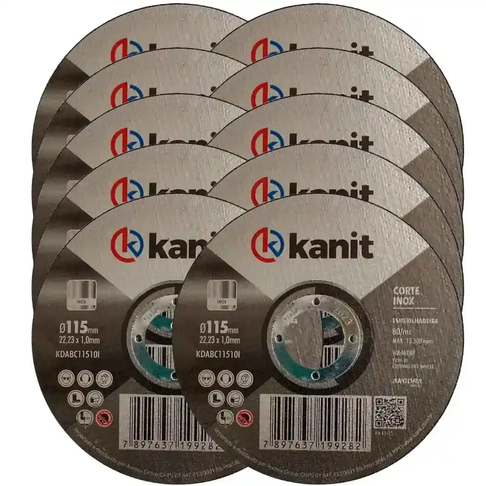 Disco de Corte Aço Inox 4.1/2 POL x 1.0 MM Kit com 10 Unidades KANIT