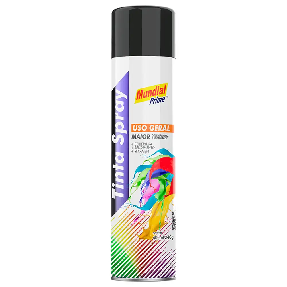 Tinta spray 400ML preto fosco AE01000103 Mundial prime
