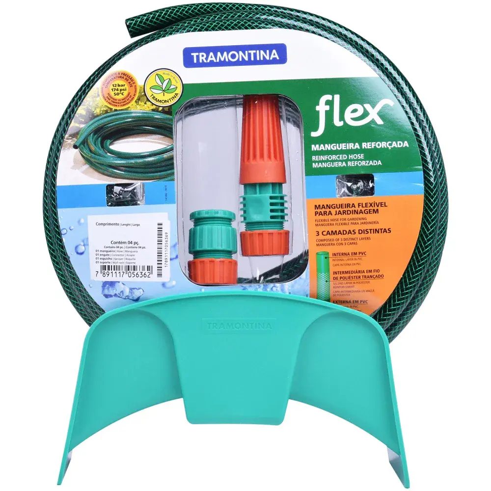 Mangueira flex em pvc verde 15M com suporte mural Tramontina — fotografia 2