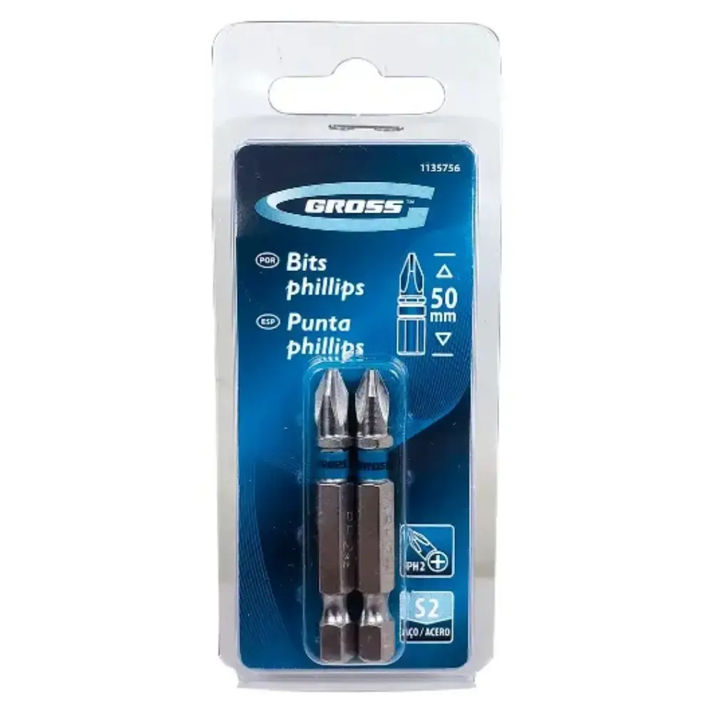 Bits phillips 1/4 x 1/4 POL 50MM com 2 peças 1135756 Gross