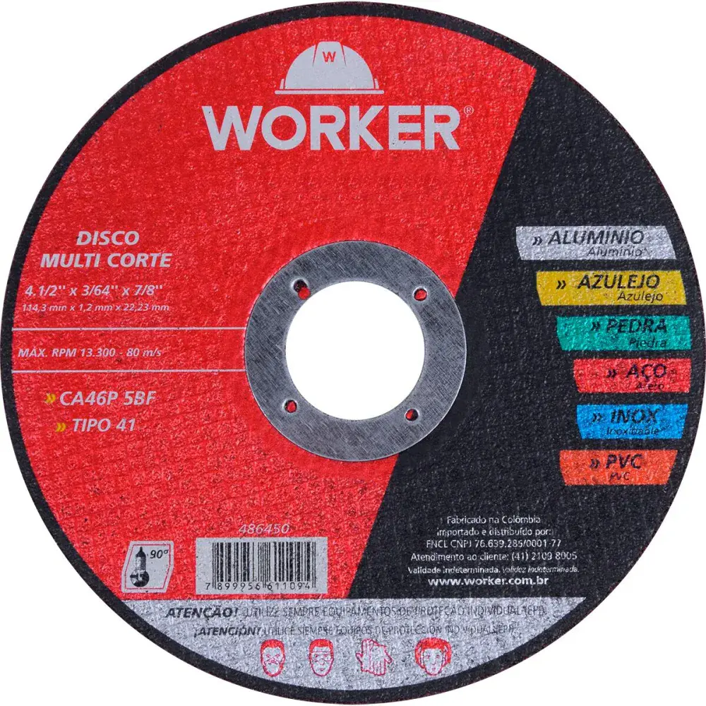 Disco de corte multiuso 4.1/2” Worker — fotografia de referência