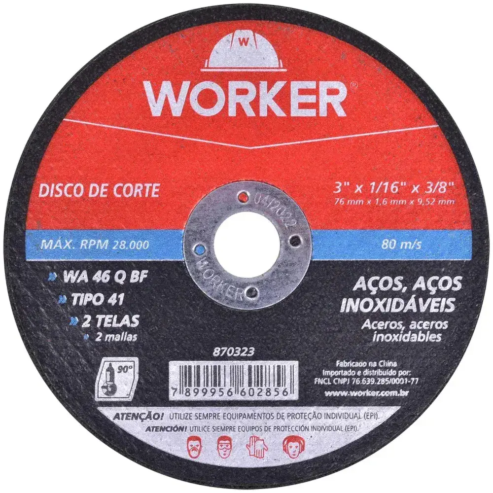 Disco corte aço inox 3 x 1/16 x 3/8 870323 Worker — fotografia 4