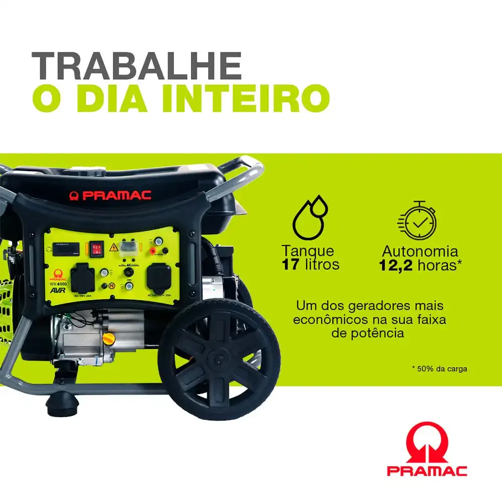 Gerador à gasolina 4KVA digital com avr 4T WX4000 mono bivolt com rodas PR322MXI003I Pramac — fotografia 5