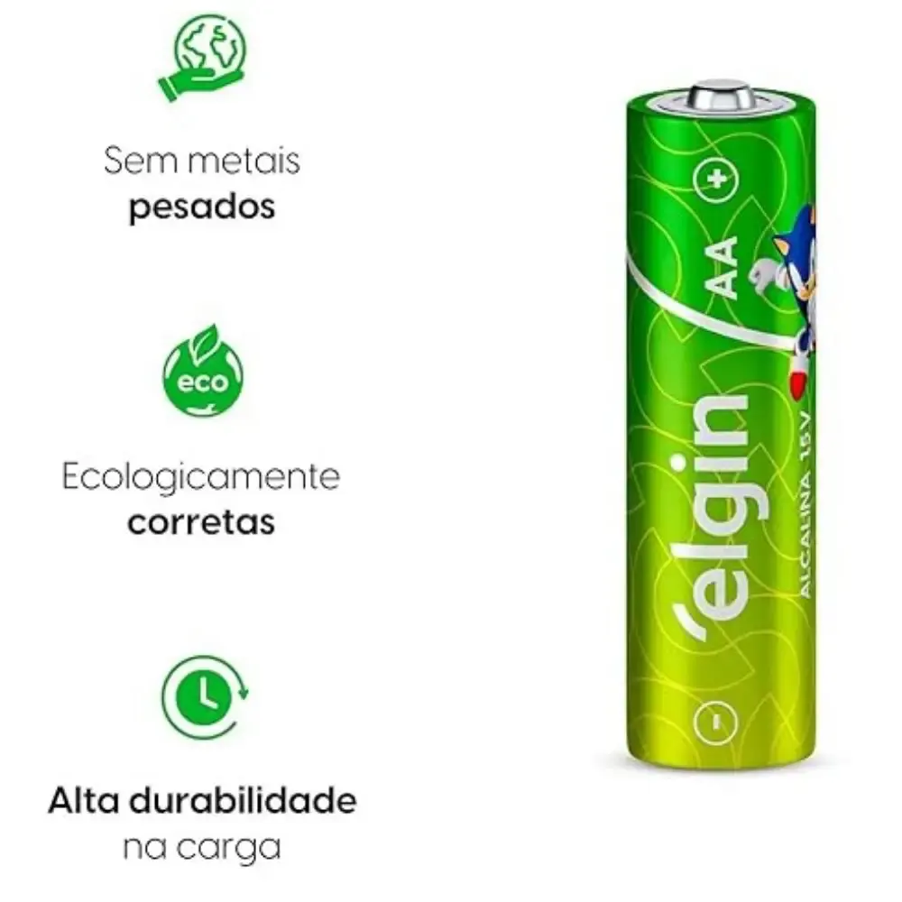 Pilha alcalina tipo palito 1,5V AA 8 peças Elgin — fotografia 5