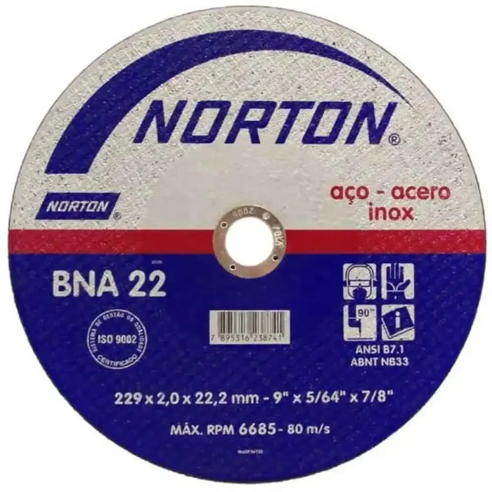 Disco de Corte para Metal e Inox 9 polegadas x 5/64 x 7/8 polegadas BNA22 NORTON
