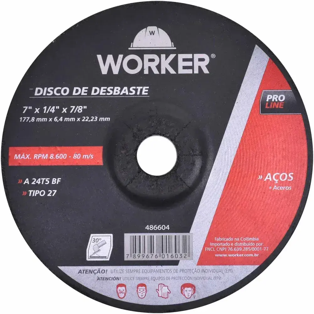 Disco desbaste aço 177,8X6,4X22,23MM Worker — fotografia 6