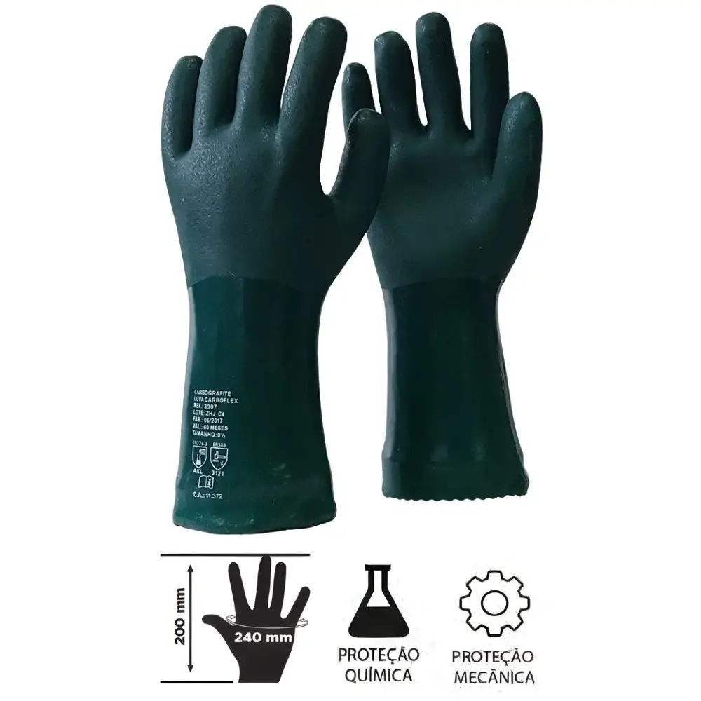 Luva carboflex PVC palma áspera 26 CM com 12 pares Carbografite — fotografia 3