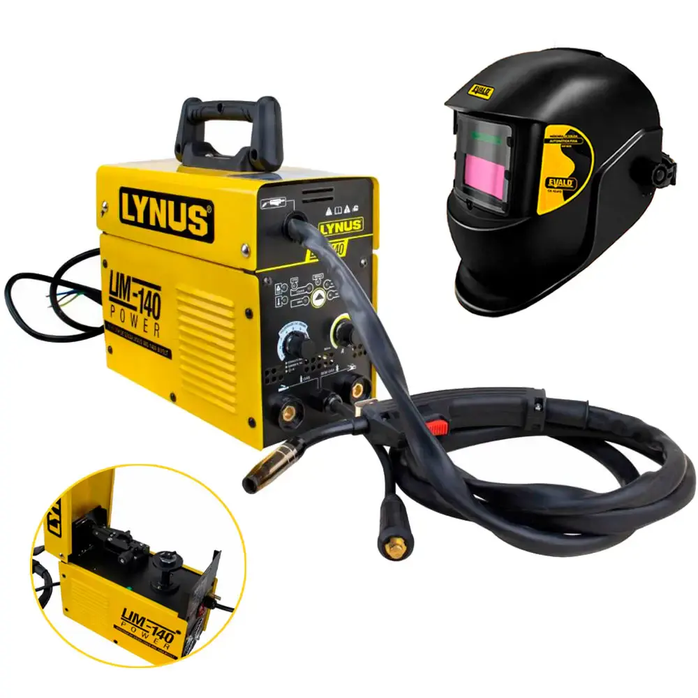 Kit solda inversora multiprocesso TIG MIG eletrodo 140A LIM-140 power bivolt Lynus + máscara de solda automática